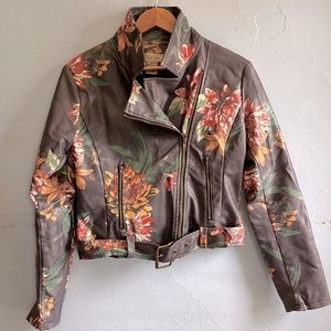 Flying Tomato | Faux Leather Floral Jacket | Size S